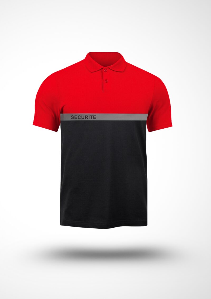 Polo Bi-color Noir Rouge avec bande Sécurité