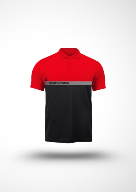 Polo Bi-color rouge et noir avec bande Sécurité Incendie gris