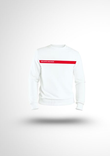 Sweat SSIAP blanc bande rouge sécurité incendie face