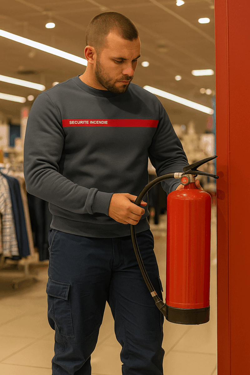 Sweat SSIAP gris souris bande rouge sécurité incendie – Image 3
