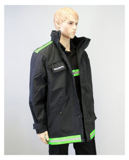 Parka EVENT noir avec bande retro grise et vert