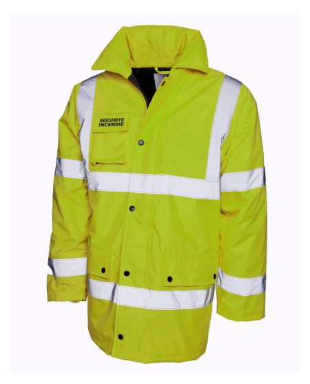 Parka jaune haute visibilité brodé Sécurité incendie dos et poitrine