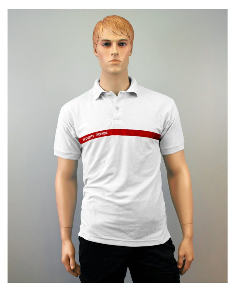 Polo SSIAP Blanc bande rouge Sécurité Incendie