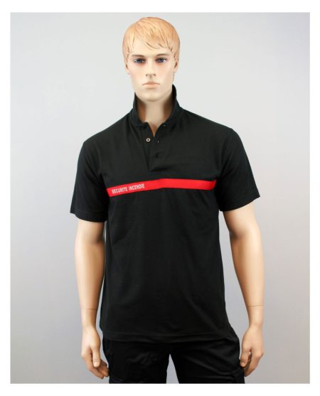 Polo ssiap noir bande rouge Incendie