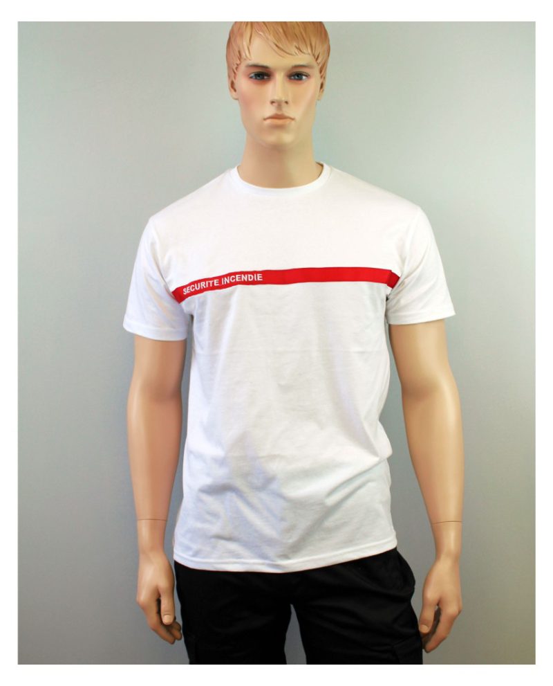 T-shirt ssiap blanc bande rouge