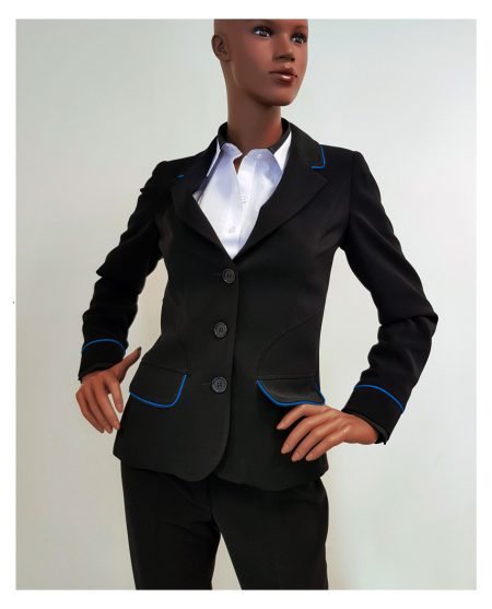 Veste de costume Hôtesse noir avec liseré bleu fabrication france