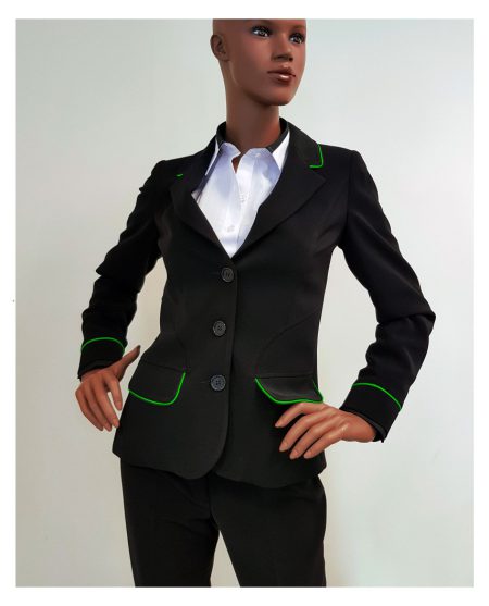 Veste de costume Hôtesse noir avec liseré vert fabrication france