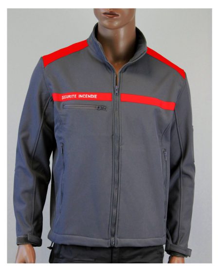 Vestes soft shell gris avec empiècements épaules rouge