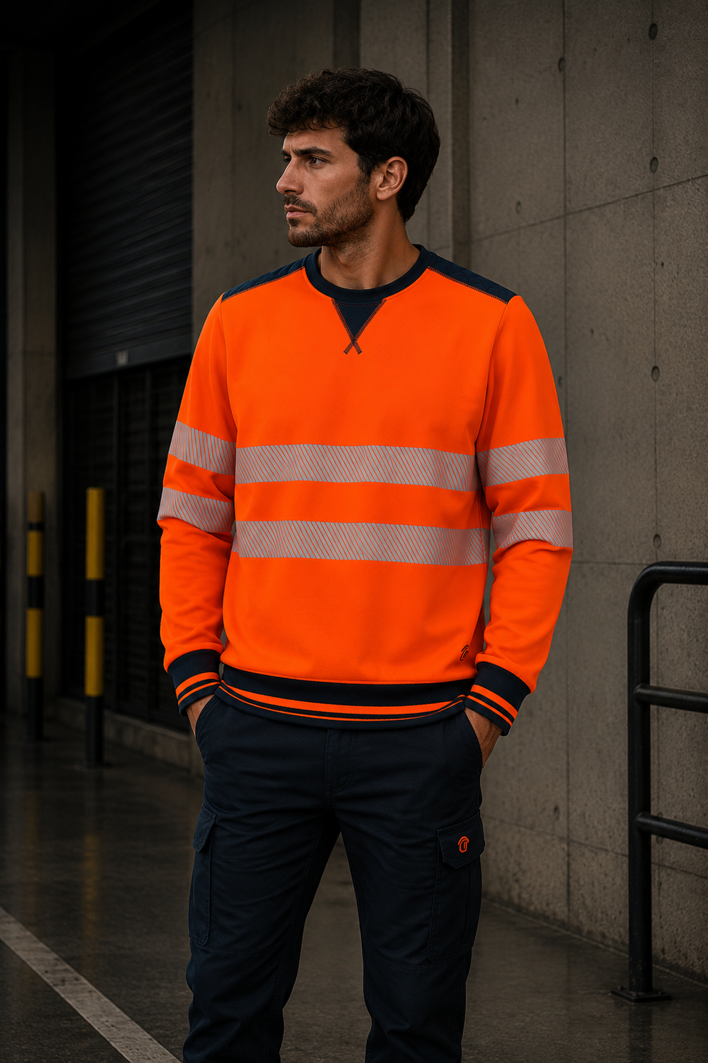 Sweat Haute Visibilité Col Rond LukLight GRS® Jaune/Marine – Image 4